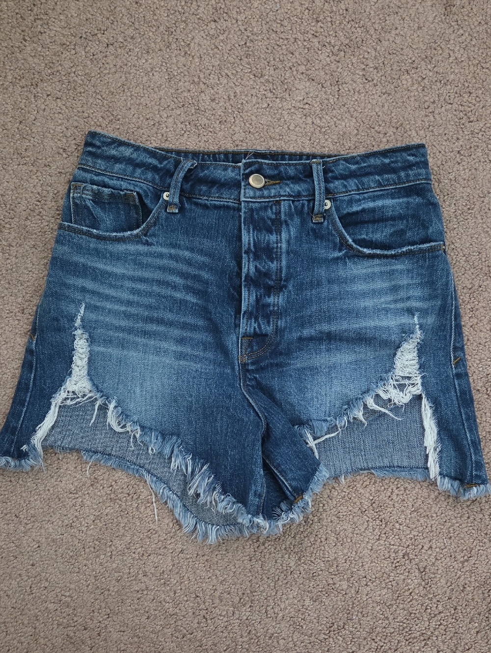 *Like New* Good American Blue Distressed Frayed Hem Denim Shorts